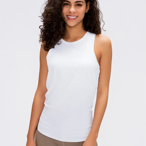 Débardeurs ajustés de gymnastique pour femmes avec logo personnalisé sérigraphie coton côtelé sans manches T-shirt sexy en polyester - Product Image 1