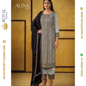 ชุดปากีสถานแบบใหม่ของอลีนา พร้อมงานปักลายหนักและผ้าคลุมไหล่ปักลาย - Product Image 3