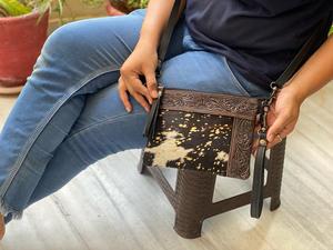 Bolso de Piel Metálica para Mujer, Bolso de Piel de Vaca, Estampado Occidental, Tallado a Mano, Borla de Cuero Bohemio, Novedad - Product Image 3