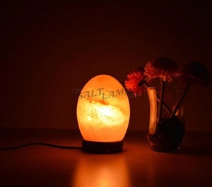 Lampe en sel naturel en forme d'oeuf de l'Himalaya sur socle en bois Lampe en cristal sculpté Lumière reflétant la gamme de sel de style d'amour Pakistan - Product Image 3