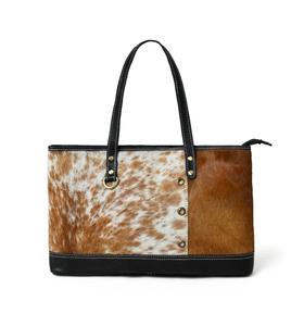 Nuevo bolso de mano occidental hecho a mano con estilo para mujer, pelo en cuero de piel oculta con cierre de cremallera, correa de antojo, patrón de logotipo personalizado - Product Image 1