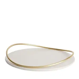 Custom Shape Moder White Marble Material Luxury Serving Tray with Curvy Handles Home Decor Kitchen ware Dining Table Tray