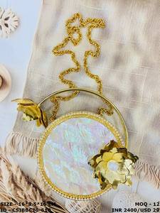 Artisan Crafted Brass Evening <b>Clutches</b> Luxurious Elephant Showcased with Exquisite Crystal Stones & <b>Pearl</b> Accents - Product Image 3