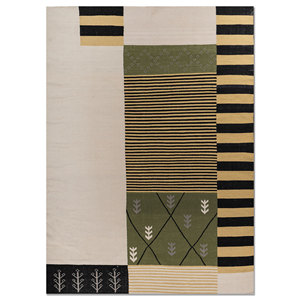 พรมขนสัตว์ทอแบบเรียบ Indusbar ADWL-13017 สีงาช้าง ผ้าฝ้ายออร์แกนิกผสมวิสโคส รูปทรงสี่เหลี่ยมผืนผ้า ลายปะติดปะต่อ สำหรับตกแต่งบ้าน ห้องโถง ขนาด 9x12 ฟุต - Product Image 1