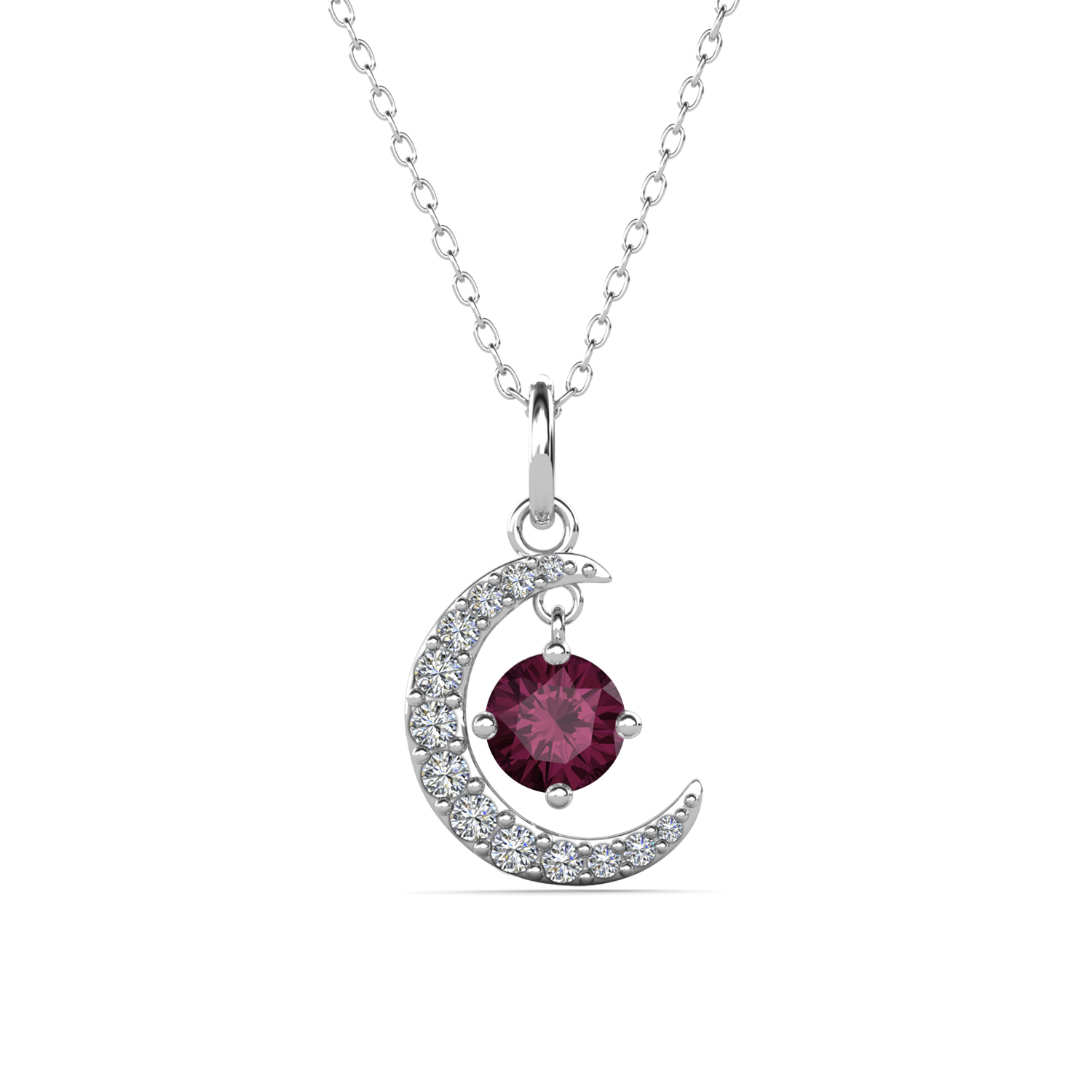 Brass 18k White Gold Plated February Birthstone Necklace