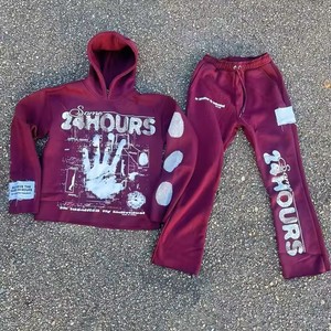 Ensemble de survêtement en molleton délavé surdimensionné de haute qualité avec logo personnalisé, pantalon de jogging et sweat à capuche respirant 100 % coton - Product Image 2