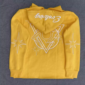 Vêtements streetwear Cut Edge Pullover Hoodies Logo personnalisé French Terry hommes sweats à capuche brodés hommes en détresse jaune à capuche - Product Image 2