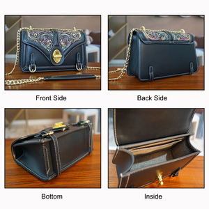 กระเป๋าถือสะพายไหล่ทรงสี่เหลี่ยม ดีไซน์หรูหรา ประดับดอกไม้ สายโซ่  หนังแท้ 100%  ทนทาน กันน้ำ  พร้อมโลโก้สั่งทำพิเศษ - Product Image 2