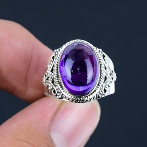 925 Sterling Silver Rhodium Plated Amethyst Gemstone Bezel Setting <b>Ring</b> Boho Style Trendy Women's Wedding Party Gift - Product Image 2