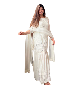 Derniers vêtements ethniques de créateurs pakistanais Ensemble magnifique robe georgette brodée Sharara Gharara Kurti personnalisable - Product Image 1