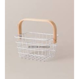 High Standard Quality Metal White Color Powder Coated Fruit And <b>Bread</b> <b>Basket</b> With Wooden Handle Kitchen Accessories Supplies - Product Image 6
