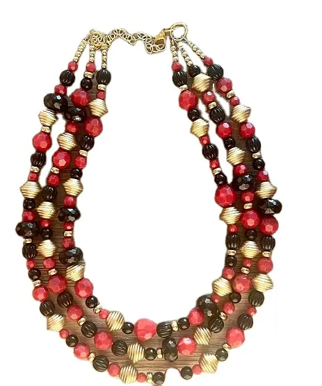Fashion Colorful Statement Necklace Layer Big Beads Resin Necklace Gifts For Women black gold chunky beaded Multi Strand