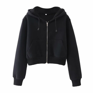 Wholesale Custom Logo Printing <b>Zip</b> <b>up</b> Casual Gym Short Hoodie Women Breathable Anti-pilling <b>Crop</b> Top Hoodies for Woman - Product Image 1