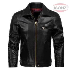 Chaqueta de moda de cuero de estilo ajustado de cuero negro de lujo atractivo Chaquetas de cuero de cordero - Product Image 1