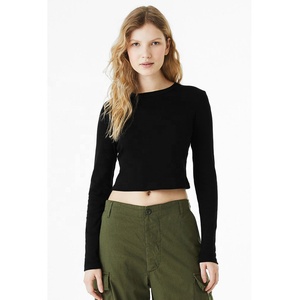 T-shirt Bella Canvas 1501 pour femme, en denim micro-côtelé 3D, manches longues, respirant, uni, noir, mélange de tissus, coupe ajustée, pré-rétréci - Product Image 1