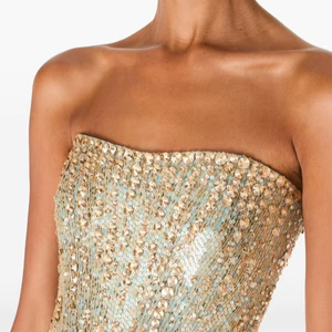 ชุดแต่งงานยาวถึงพื้นประดับด้วยเลื่อมลูกปัดสำหรับงานพรอมเป็นมิตรต่อสิ่งแวดล้อม - Product Image 1