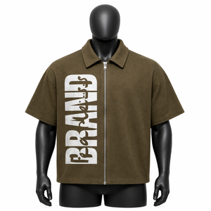 Custom Men’s Oversized Zipper Shirt Short Sleeve Boxy Fit Streetwear <b>Large</b> Logo Print Casual Shirt OEM Wholesale - Product Image 1