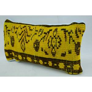 Almohada de lana de retazos Kantha amarilla, cojín decorativo de 8x16 pulgadas, estampado de tejido cuadrado bordado Floral Vintage para Navidad - Product Image 3