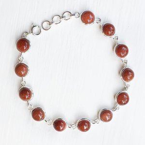 Bracelet réglable en argent sterling 925 pour femme, pierre de soleil brune, lunette en pierre de guérison, bijoux pour cadeaux ou fêtes - Product Image 1