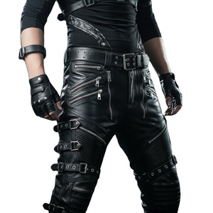 กางเกงหนังสีดำสไตล์ยุทธวิธีสำหรับผู้ชาย คอสเพลย์ซูเปอร์ฮีโร่ กางเกงไบค์เกอร์ กางเกงหนังอเนกประสงค์ กางเกงสตีมพังก์สั่งทำพิเศษ - Product Image 1