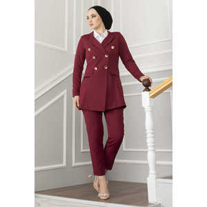 Burgundy Handkerchief Collar Detail Hijab Set with <b>Button</b> Decoration - Product Image 4