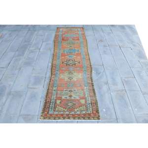 3x10.5 ft Vintage Rug, <b>Runner</b> Turkish Rug, <b>Red</b> Plants & trees Rug - Product Image 1