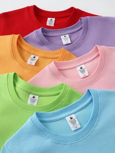 T-shirt pour enfants à motif uni Logo personnalisé 100% pur coton Mode loisirs col rond avec demi-manches courtes T-shirt ample pour hommes - Product Image 4