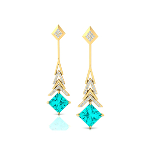 Trendy Cute 18K Gold <b>Dangle</b> Drop <b>Earrings</b> Lab Grown Paraiba Tourmaline Gemstone Real <b>Diamonds</b> Wedding Fine Jewelry Women's - Product Image 1