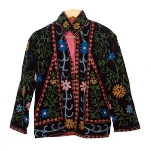 Handmade Colorful Floral Suzani Velvet Breathable <b>Jacket</b> <b>Women</b> <b>Embroidered</b> Cotton Boho Chic Short Artisan <b>for</b> Autumn/Winter - Product Image 1