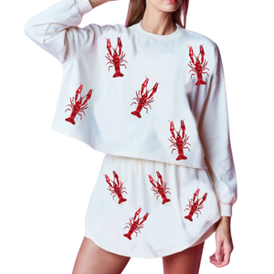 Ensemble haut et short en coton décontracté de qualité supérieure pour femmes, manches bouffantes, pour la saison des écrevisses, célébration, design personnalisé, vente en gros - Product Image 2