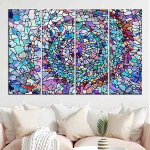Obra de arte moderna en lienzo impreso a todo color: diseño vibrante de vidrieras, JUEGO DE 4 LIEÑOS - Product Image 1