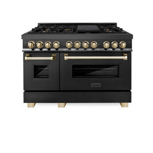 Cuisinière de haute qualité authentique Z-LINES 48 pouces en acier inoxydable noir avec 7 brûleurs à gaz/four électrique GOLD RABZ-48-G - Product Image 1