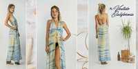 Robe longue maxi en coton 100% écologique tissé, à manches longues, col en V asymétrique, avec volants aux épaules et coupe évasée