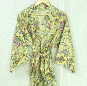 Elegante verano Vintage Floral algodón Kimono bata lujo ligero tejido Loungewear mangas anchas cordón vestir mujeres - Product Image 6