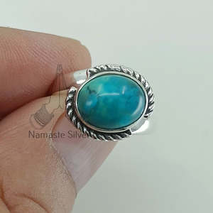Turquoise Gemstone <b>Ring</b> Handmade Boho <b>Statement</b> Sterling <b>Silver</b> Jewelry Rhodium for Birthday Anniversary Wedding Christmas Gift - Product Image 4