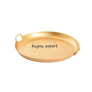 Plateau rond en métal martelé plaqué or pour la maison et les restaurants, à prix abordables et bon marché, plateau unique, nouveauté - Product Image 1