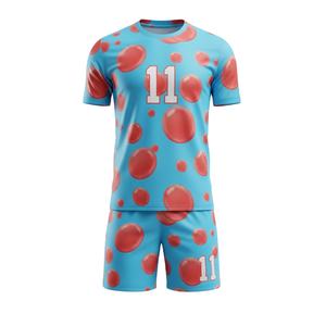 Conjunto de Uniforme de Fútbol Personalizado con el Número 11 en Azul Cielo con Estampado de Burbujas Rojas en 3D, Uniforme Deportivo Sublimado para Hombres y Jóvenes - Product Image 1