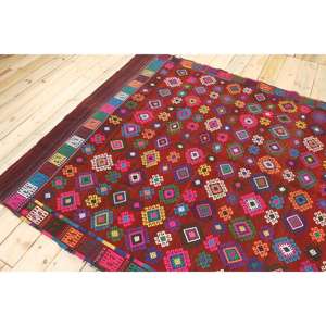 Alfombra Turca Vintage de 5.9x9.3 pies, Alfombra a Cuadros Roja - Product Image 4