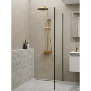 HERA Rainshower System with Single-lever <b>Shower</b> Mixer <b>Set</b> 8203 Matt Gold Round Rain <b>Shower</b> Head - Product Image 6