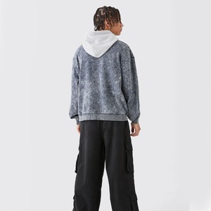 Customized 500 GSM Acid Washed <b>Fleece</b> Pullover <b>Hoodie</b> for <b>Men</b> Unisex <b>Oversized</b> Contrast Hood with Custom Logo for Winter - Product Image 2