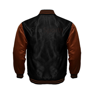 Chaqueta Bomber de Béisbol Estilo Letterman Negra Satinada Premium OEM 2025 para Hombre, Mangas Doradas, Precio al por Mayor, Resistente al Viento y Calefactable para Invierno - Product Image 6