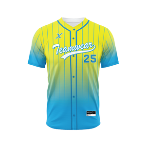 Ropa deportiva personalizada para jóvenes con rayas amarillas y azules degradadas, camiseta de béisbol OEM y ODM, uniforme estampado transpirable y sin costuras - Product Image 1