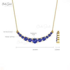 Collier fait main en tanzanite naturelle en or massif 14 carats de 4mm à 1.5mm Collier rond en pierres précieuses Vente en gros de bijoux en tanzanite - Product Image 4