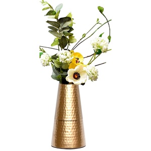 Jarrón de Flores de Aluminio de Diseño Elegante, Color Dorado, Acabado Martillado, para Decoración de Bodas y Restaurantes - Product Image 1
