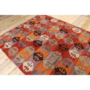 Grand tapis vintage 5,9x10,6 pieds, tapis en laine rouge et violet à motifs floraux - Product Image 4
