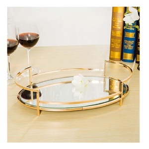 Bandeja de servicio redonda con espejo de vidrio dorado de Metal, adornos creativos, bandejas de joyería dorada, utensilios de cocina, bandejas de servicio usadas - Product Image 6