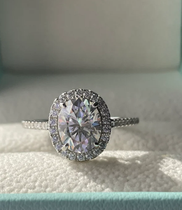 925 argent Sterling femmes 2.30CT VVS1 D coupe ovale Original Moissanite bague de fiançailles avec mariage mariée Halo ensemble bijoux fins - Product Image 6