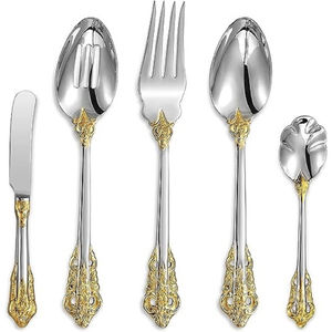 Cubiertos de boda, cubiertos de acero inoxidable reutilizables, cuchillo, cuchara, tenedor, juego de cubiertos de estilo coreano pulido dorado - Product Image 2