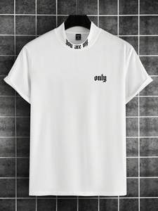 High Quality Men Luxury Custom Heavy 100% Cotton Camisetas T Shirt Blank <b>Mock</b> <b>Neck</b> Heavyweight Oversized T-shirt for men - Product Image 5