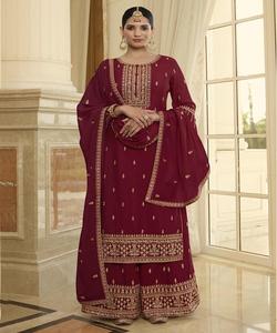 Designer Georgette Embroidery Sequence Work <b>Top</b> Sharara with Dupatta <b>Indian</b> and Pakistani Wear Wholesale Price Manufacturer Alphanumero - Product Image 3